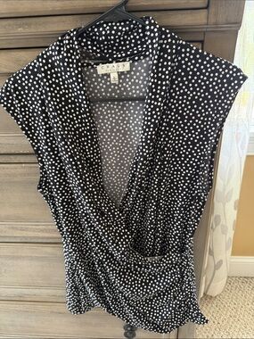 Chaus Black and White Polka Dot Wrap-Style Blouse